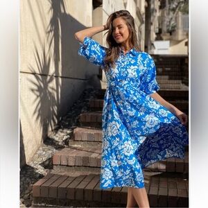 Zara linen blend floral print midi dress